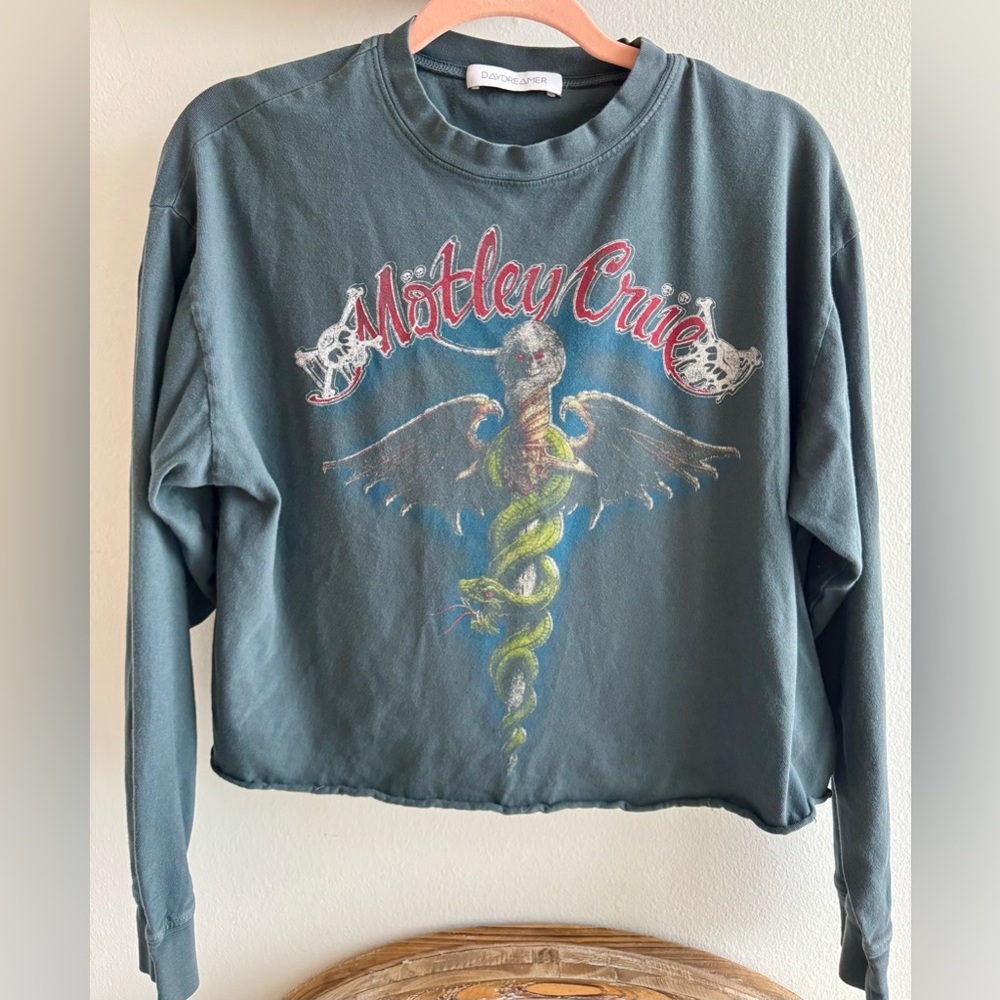Daydreamer Motley Crue Graphic  Tee - washed grey/ green/ size S/ PRICE FIRM